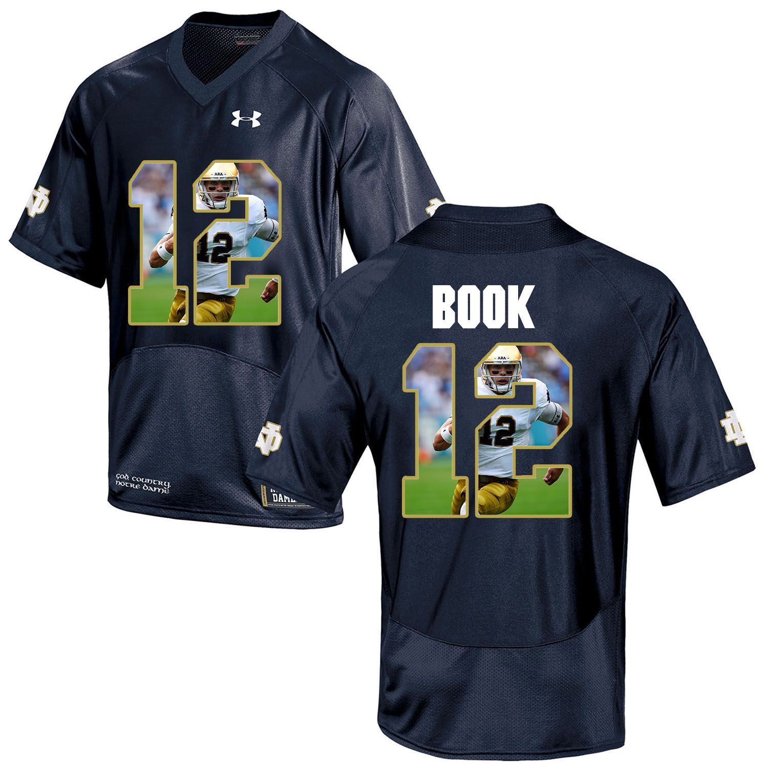 Men Norte Dame Fighting Irish #12 Book Navy Blue Fashion Edition Customized NCAA Jerseys